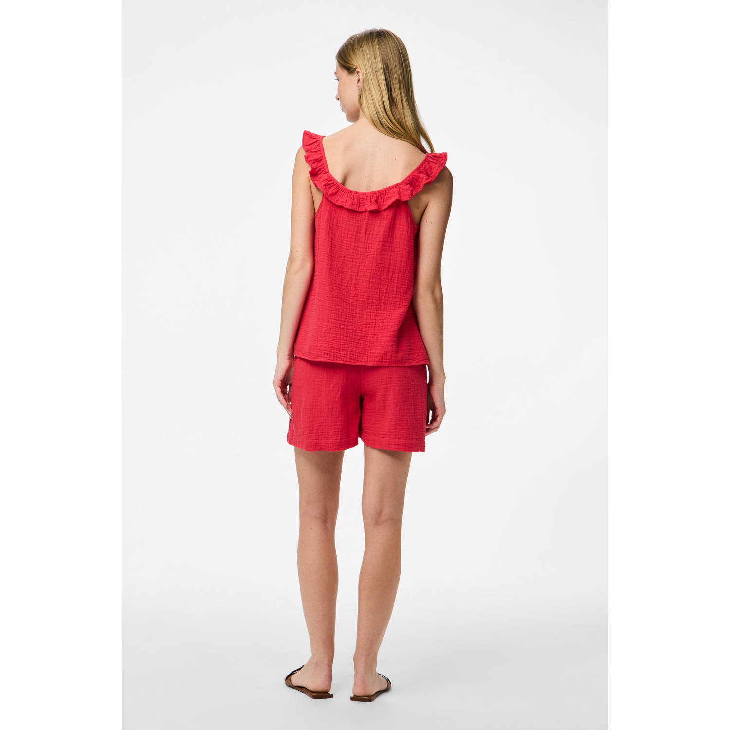PIECES straight high waist casual short donkerviolet