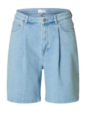 denim straight high waist short donkergroen