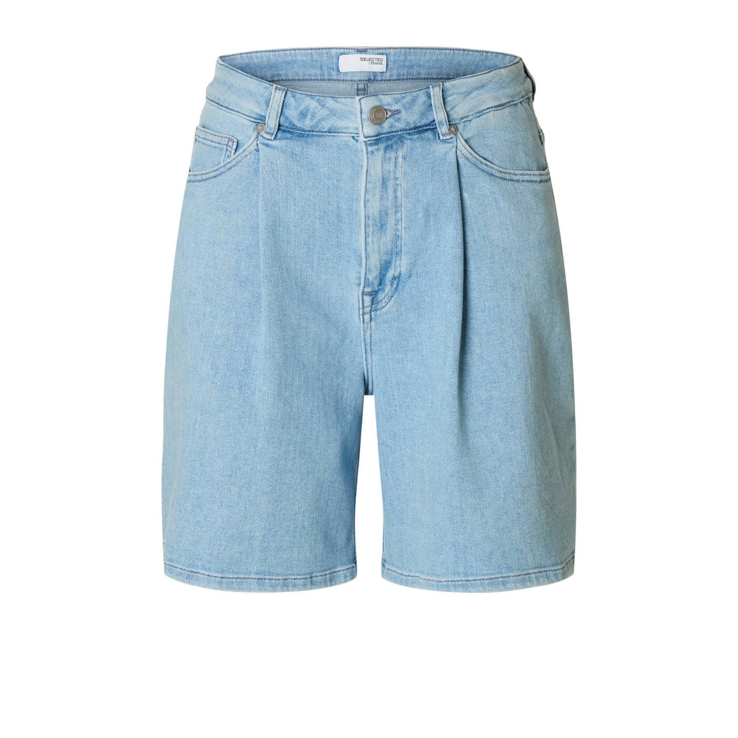 SELECTED FEMME denim straight high waist short donkergroen