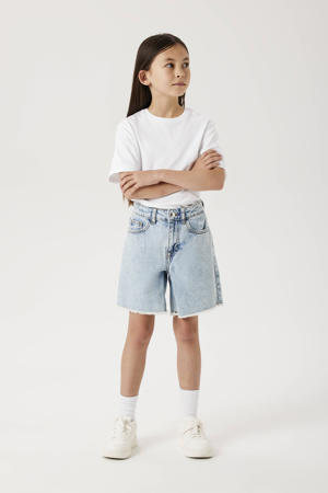 denim wide leg short light blue denim