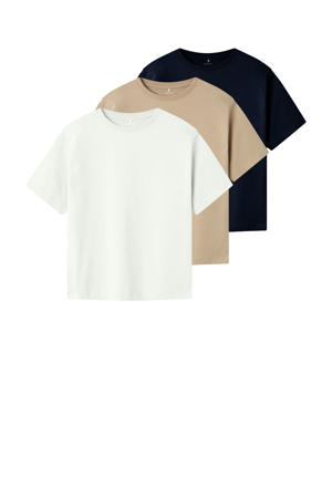 T-shirt - set van 3 donkerblauw/beige/wit