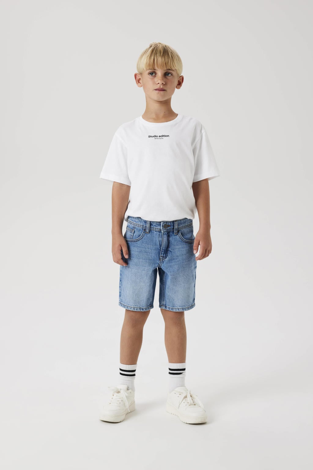 Light blue denim jongens NAME IT KIDS regular short van katoen met rits- en knoopsluiting en effen