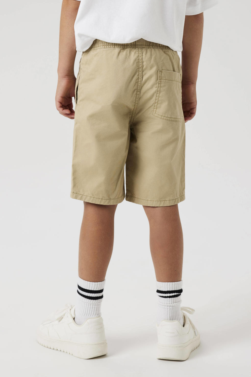 Grijze jongens NAME IT KIDS bermuda short van katoen met relaxed, elastische tailleband met koord en effen