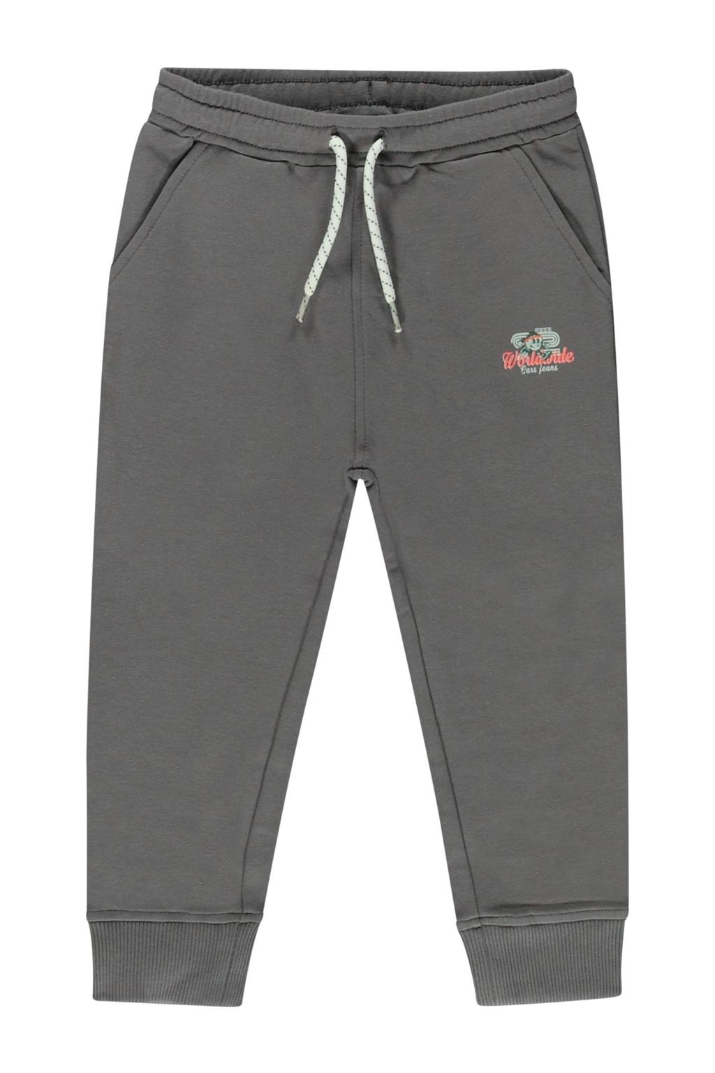 Antraciete jongens Little Cars sweatpants met elastische tailleband met koord en effen