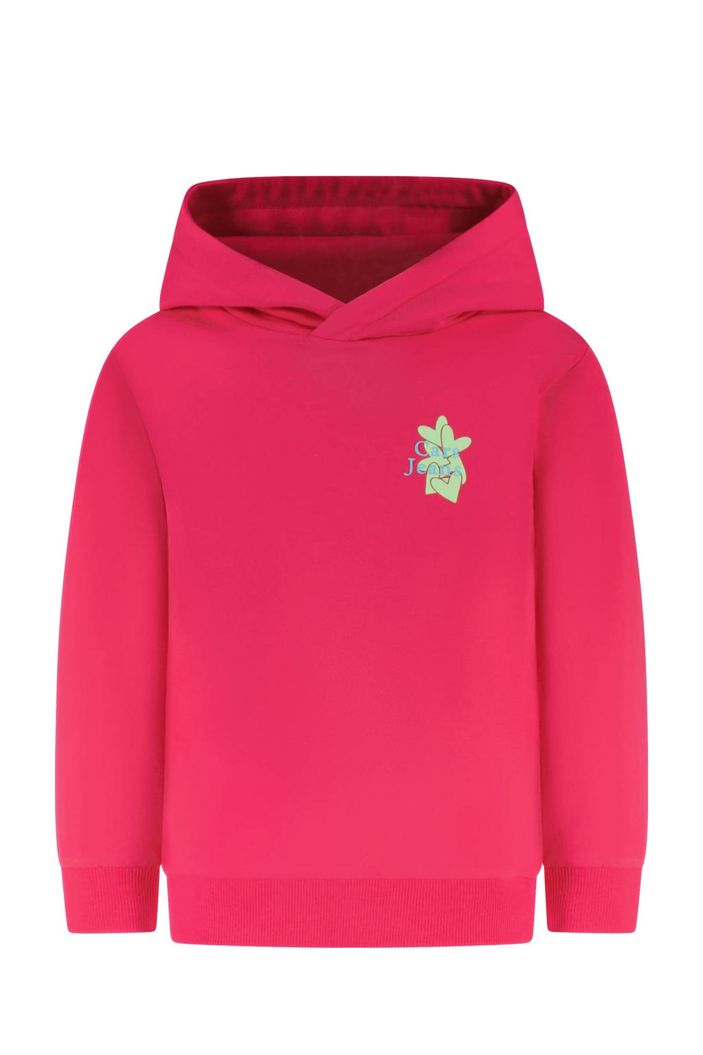 Fuchsia meisjes Little Cars hoodie van sweat materiaal met backprint, lange mouwen en capuchon