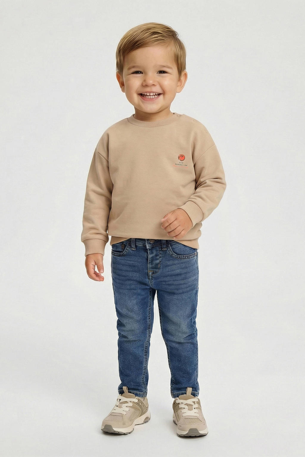 Beige jongens Little Cars longsleeve van viscose met backprint, lange mouwen, ronde hals, drukknoopsluiting en geribde boorden