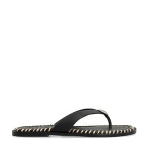 leren teenslippers zwart
