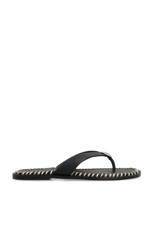 leren teenslippers zwart