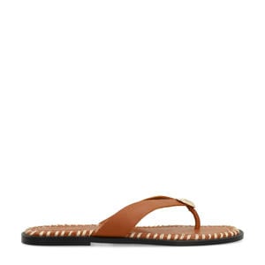 leren teenslippers cognac