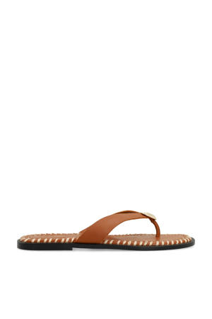 leren teenslippers cognac