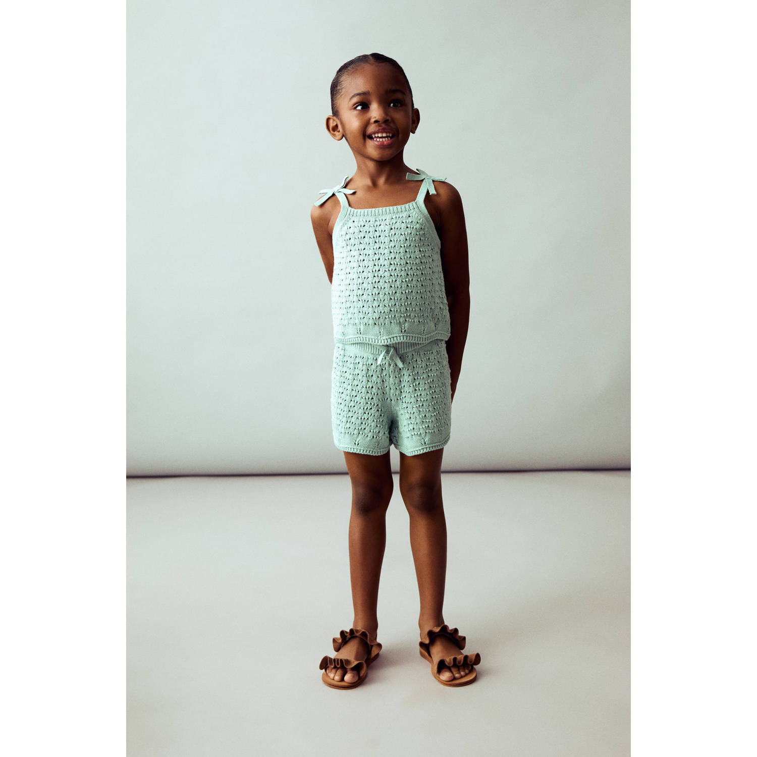 Mango Kids mouwloze top mintgroen broderie