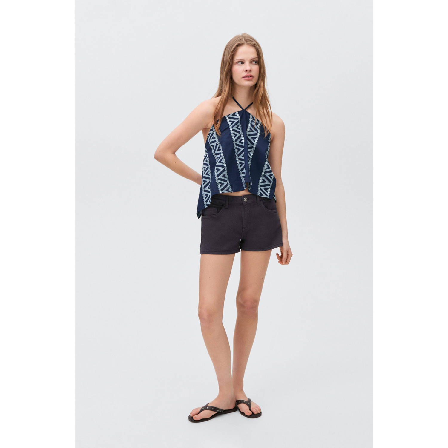 MANGO TEEN haltertop donkerblauw met pailletten