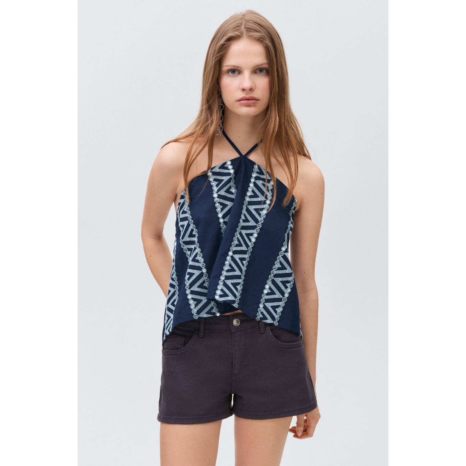 MANGO TEEN haltertop donkerblauw met pailletten