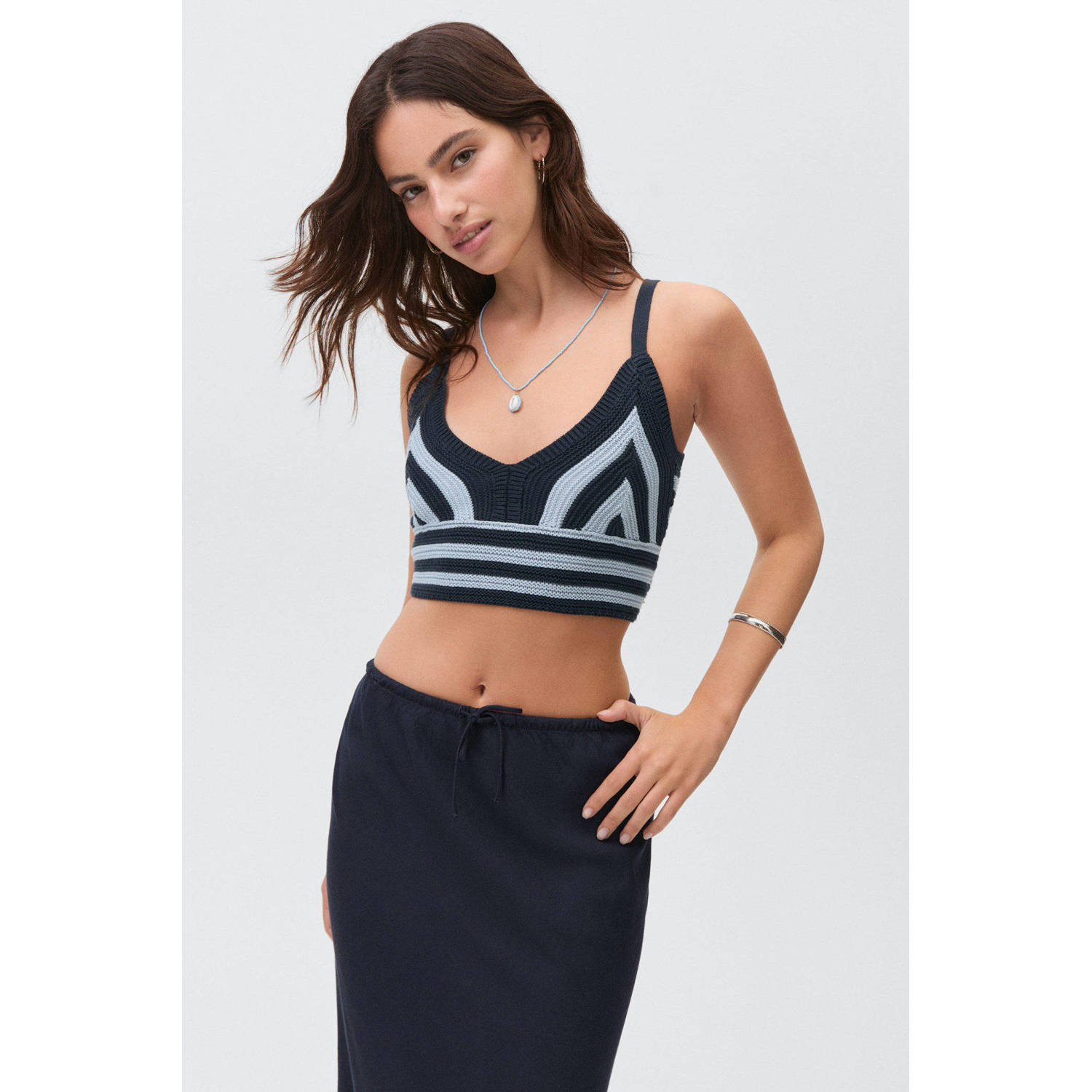 MANGO TEEN cropped top donkerblauw gebreid