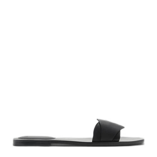 MANGO TEEN leren slippers zwart afbeelding