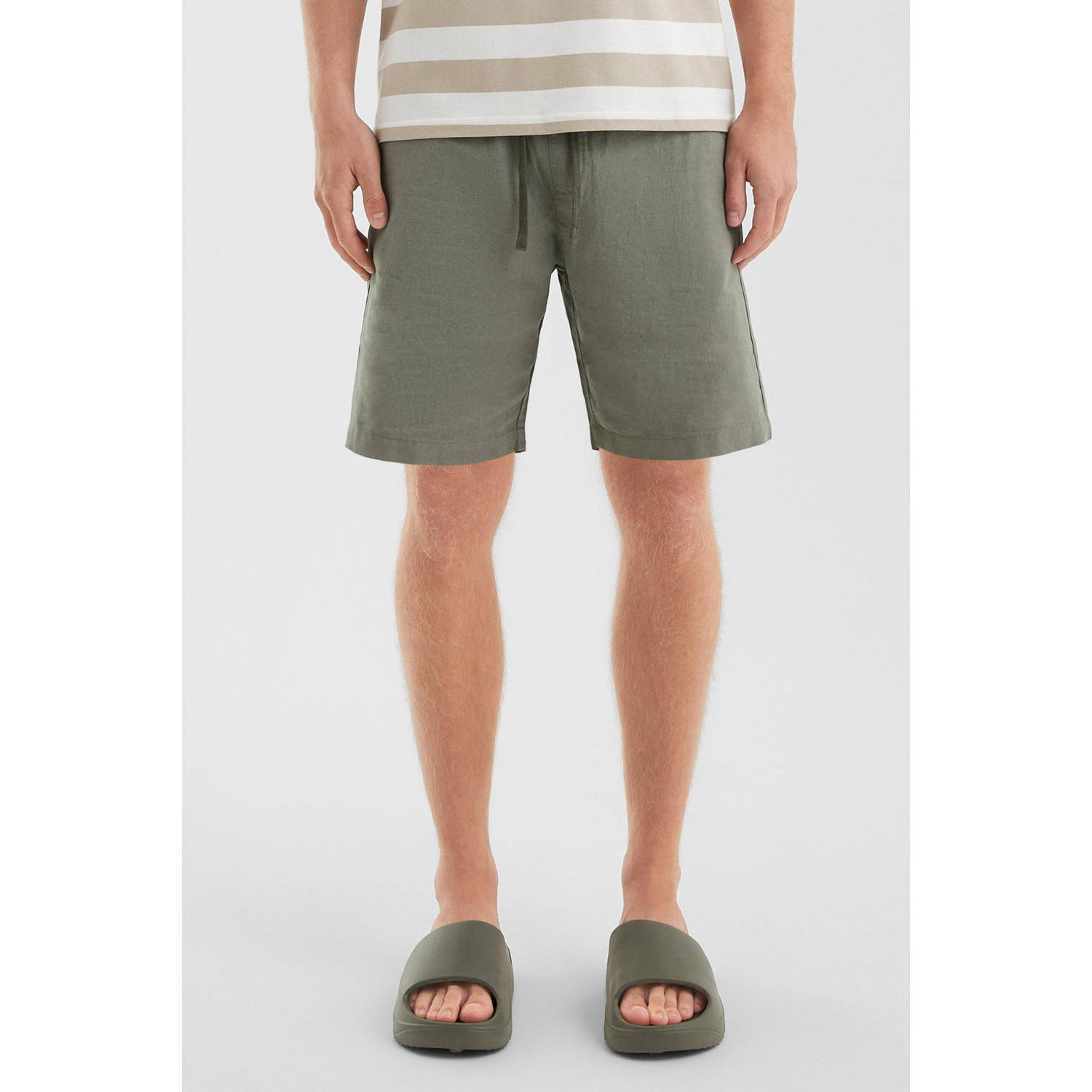 Q S by s.Oliver linnen regular casual short grijsgroen