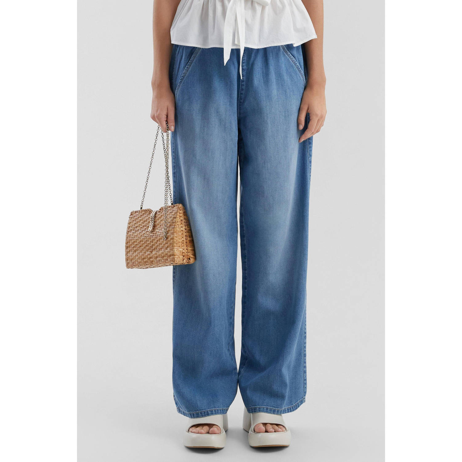 Q S designed by Wijde jeans met elastische band en rijgkoord