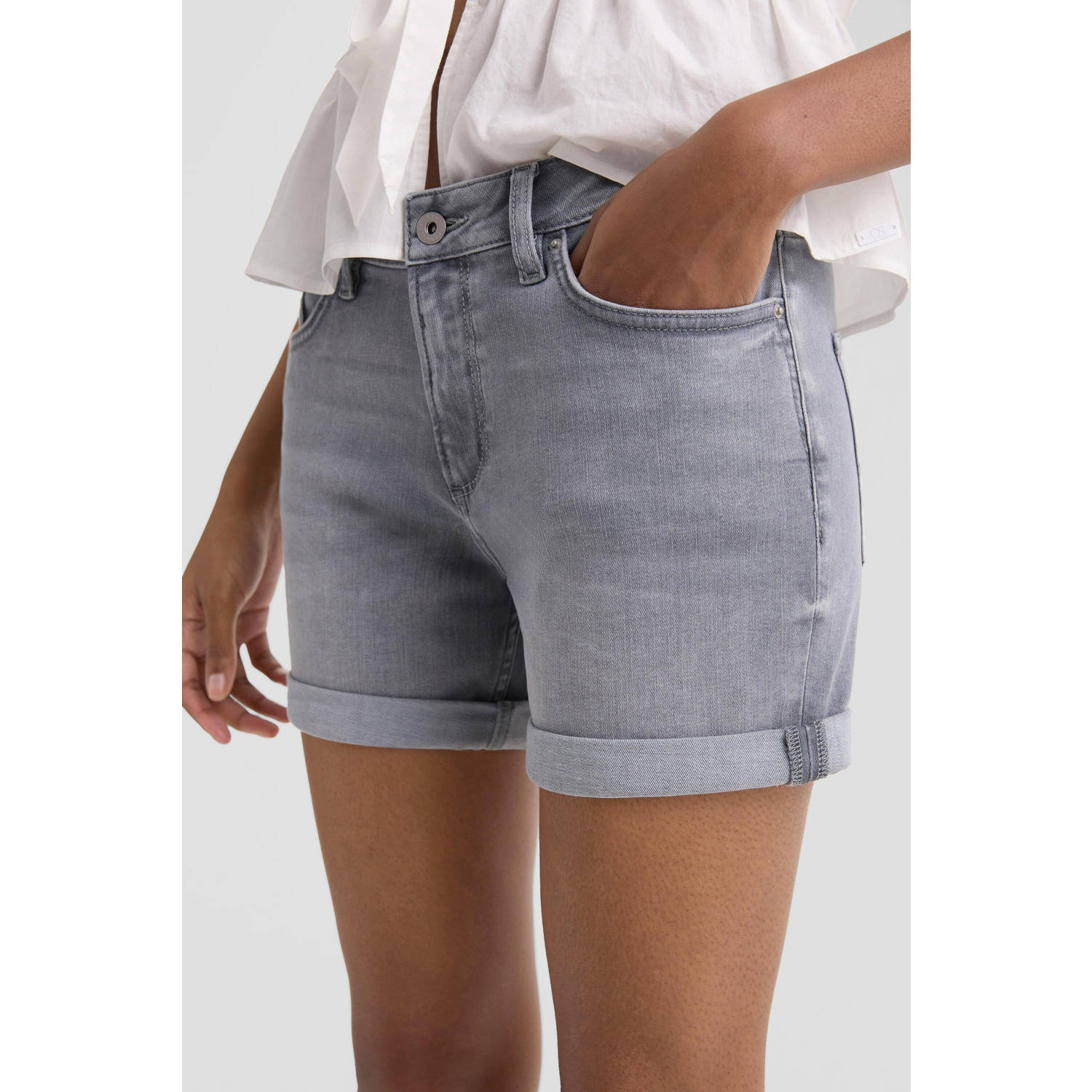 Q S by s.Oliver denim slim regular waist short grey denim