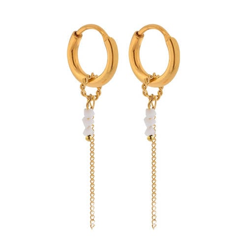 Label Kiki gold plated oorbellen Chain White Hoops afbeelding