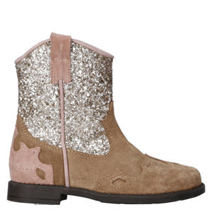 suède cowboylaarzen beige/roze/zilver
