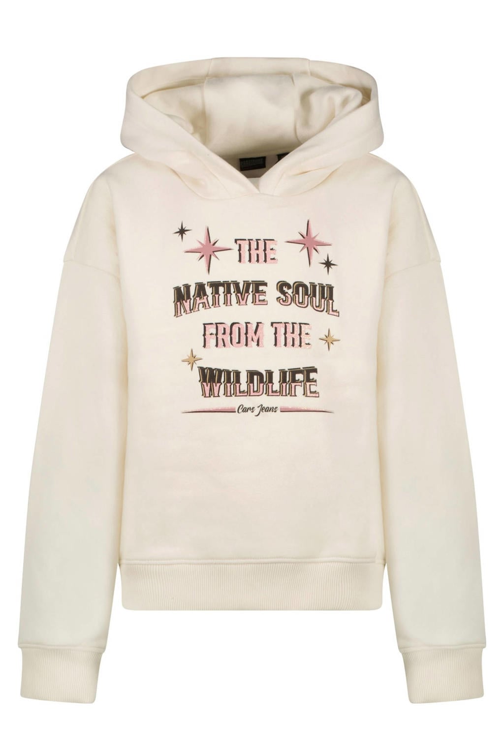 Ecru meisjes Cars hoodie van katoen met tekst print, lange mouwen en capuchon