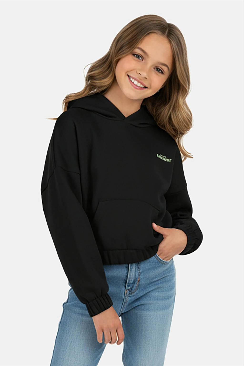 Zwart en groene meisjes Cars hoodie van katoen met backprint, lange mouwen, capuchon en elastische boord