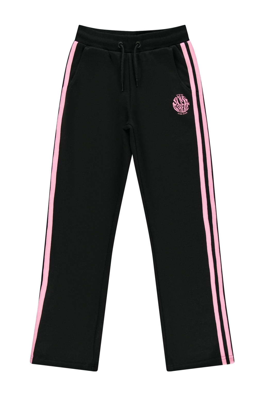 Zwart en roze meisjes Cars casual broek van polyester met elastische tailleband met koord en meerkleurige print