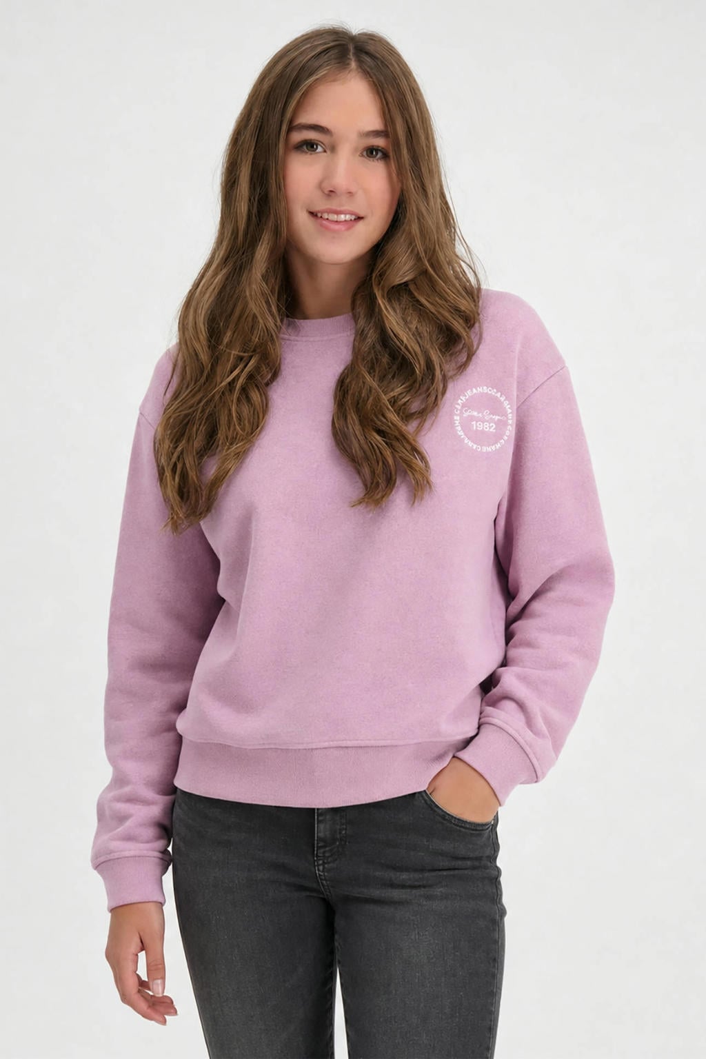 Roze meisjes Cars sweater van katoen met logo dessin, lange mouwen en ronde hals