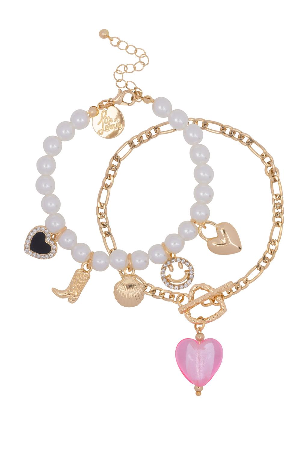 Life of Bulu armband met bedels - goudkleurig (set van 2)