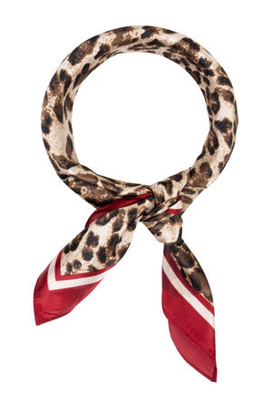 sjaaltje met panterprint bruin/bordeauxrood