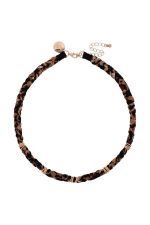 gevlochten ketting met panterprint bruin