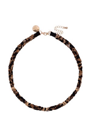 gevlochten ketting met panterprint bruin