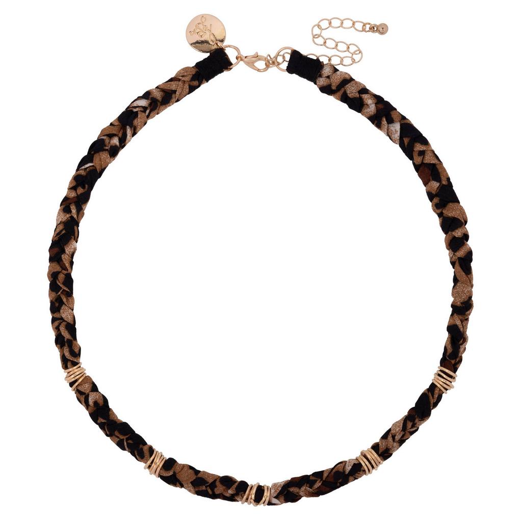 Life of Bulu gevlochten ketting met panterprint bruin
