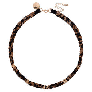gevlochten ketting met panterprint bruin