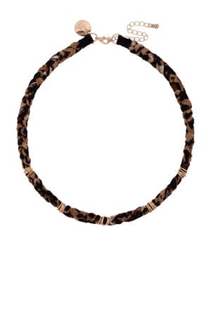 gevlochten ketting met panterprint bruin