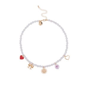 ketting met parels en bedels goudkleurig