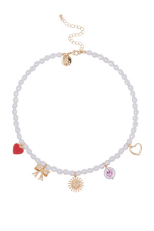 ketting met parels en bedels goudkleurig