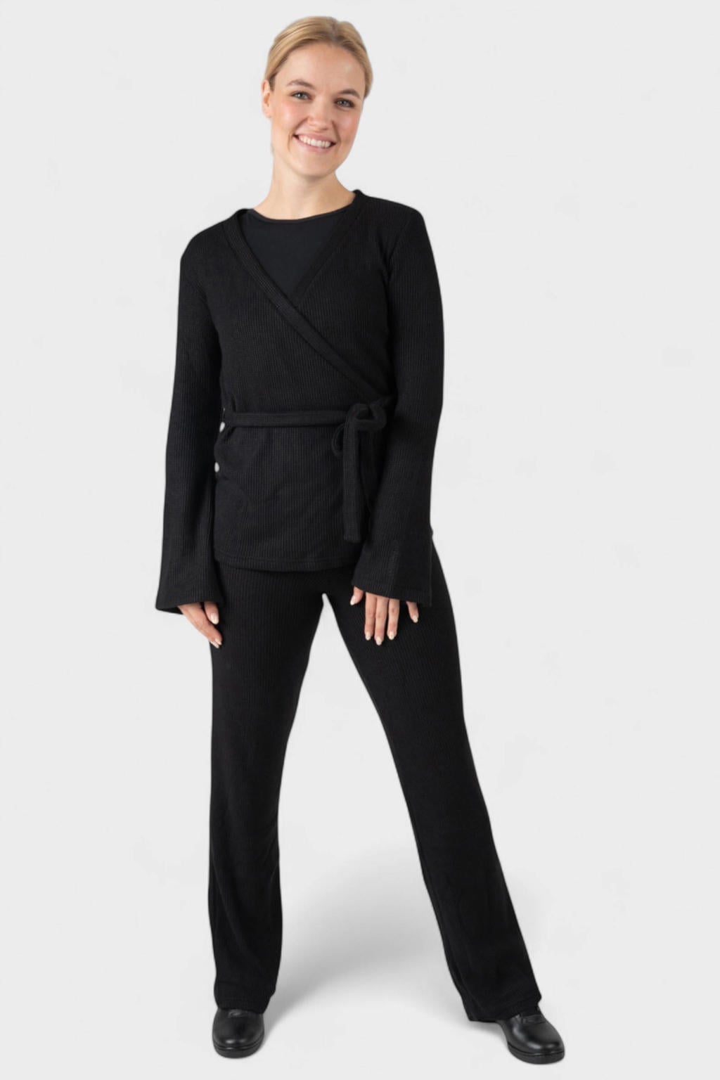Zwarte dames Papillon sportbroek Warm Up van rayon met straight fit, elastische tailleband en effen