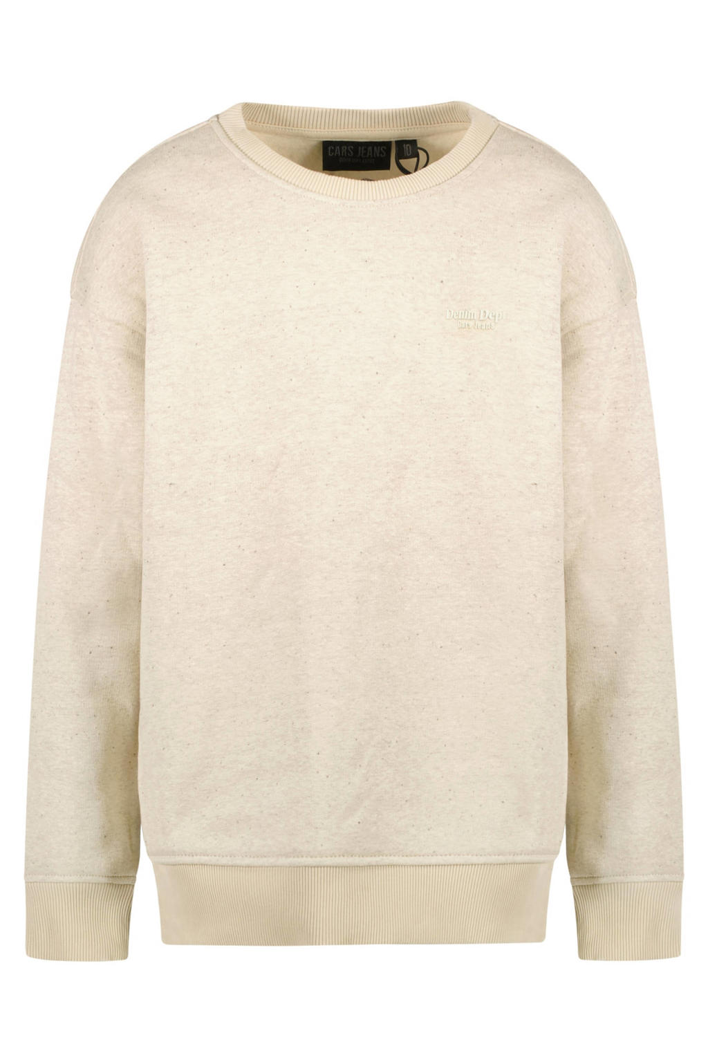 Ecru jongens Cars sweater met effen, lange mouwen en ronde hals