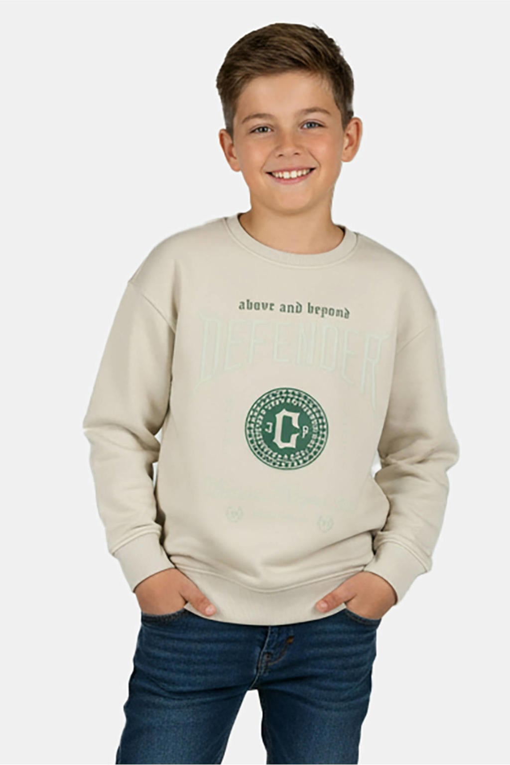 Beige jongens Cars sweater met printopdruk, lange mouwen en ronde hals