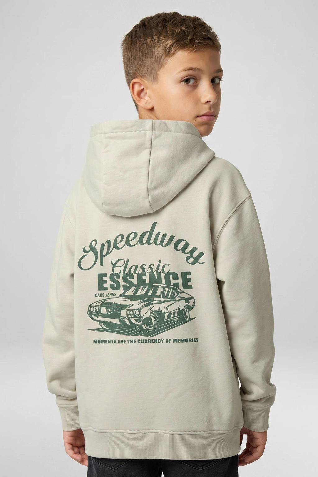 Lichtgrijze jongens Cars hoodie van sweat materiaal met backprint, lange mouwen en capuchon