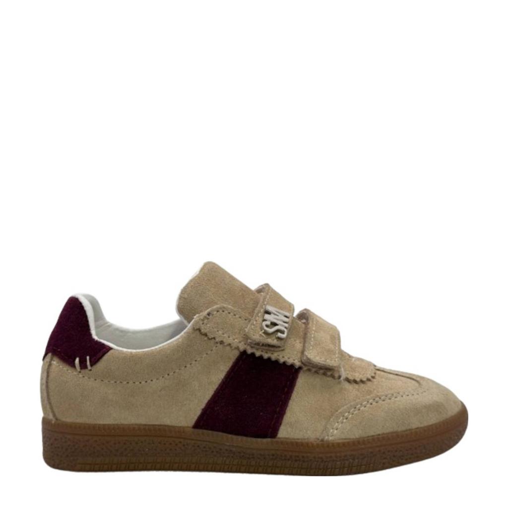 Beige en bordeaux meisjes Steve Madden Jeileen sneakers van imitatiesuède met klittenband