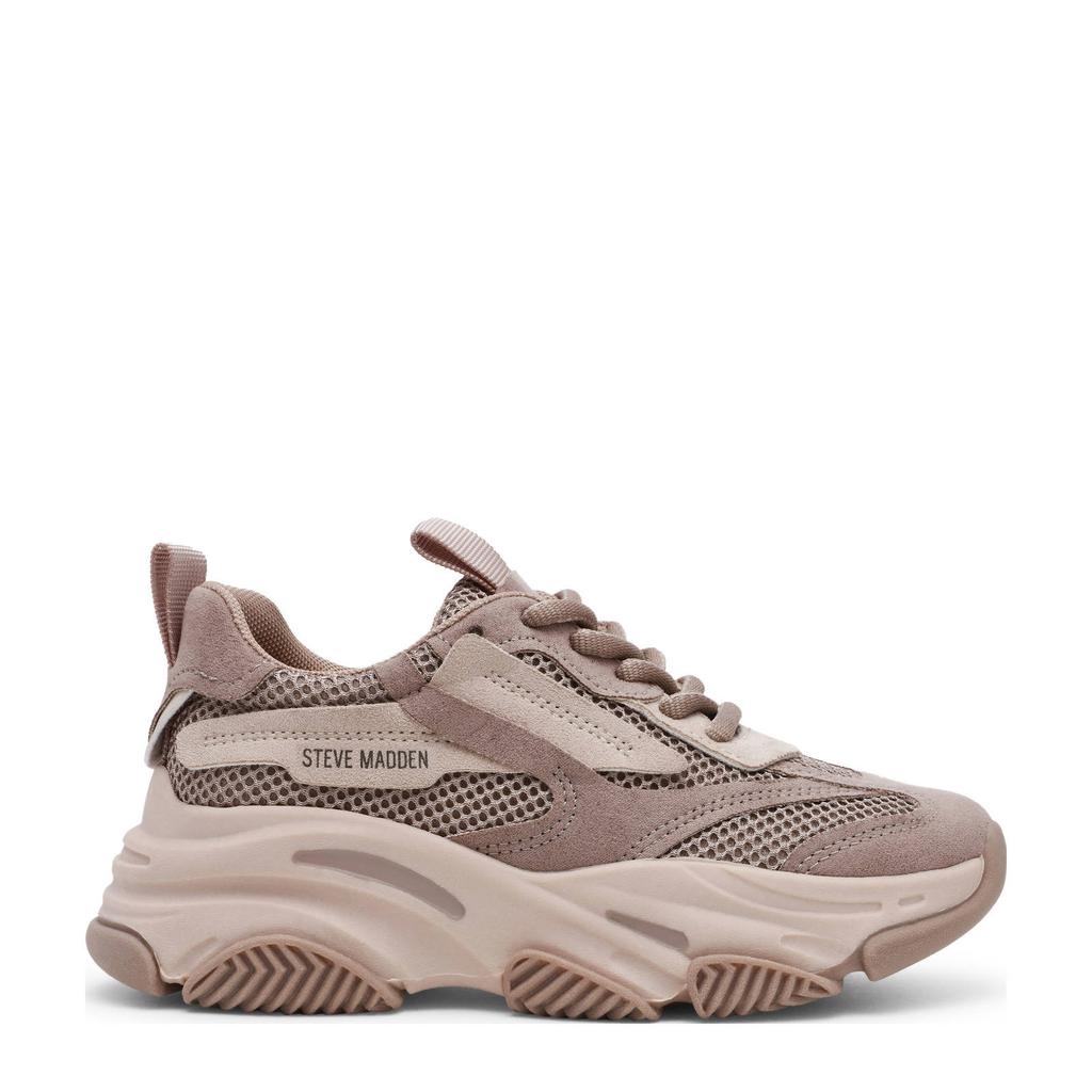 Taupe meisjes Steve Madden JPossession chunky sneakers van textiel met veters