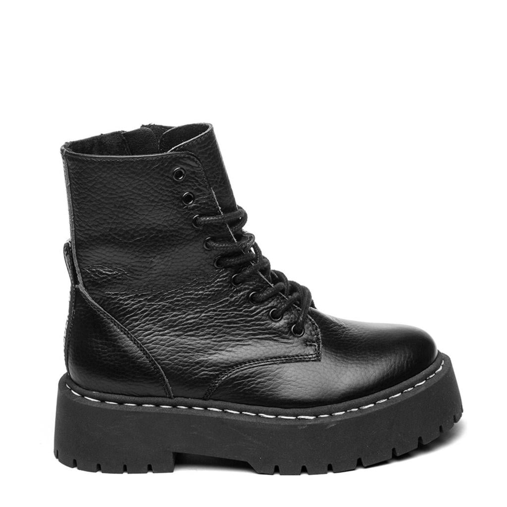 Zwarte meisjes Steve Madden Jskylar leren veterboots met rits- en vetersluiting