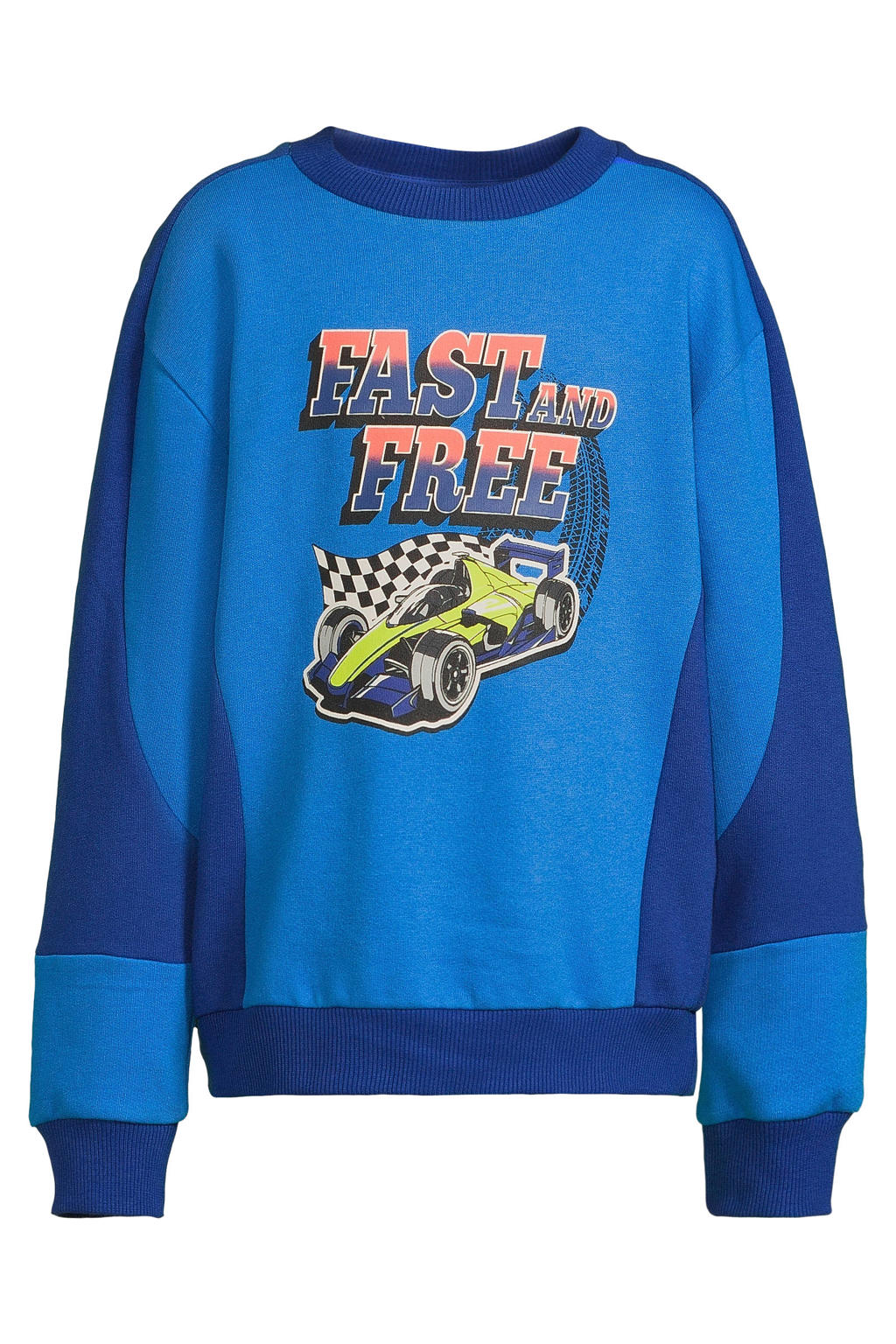 Blauwe jongens Orange Stars fleece sweater detail Lev met printopdruk en lange mouwen