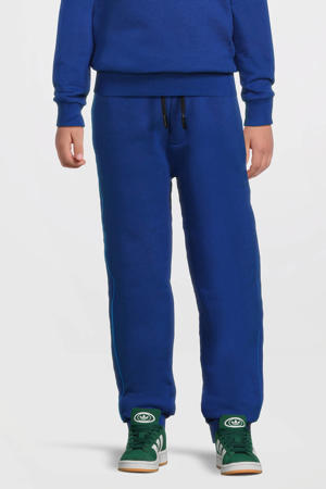 fleece joggingbroek met contrasterende bies blauw