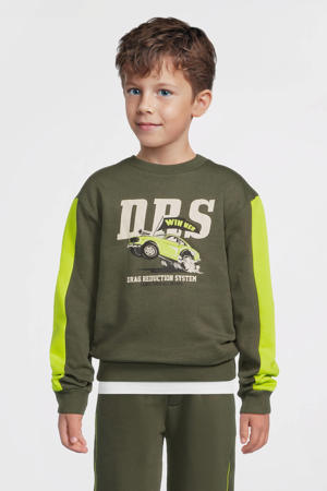 fleece sweater met contrasterende detail Noud khaki