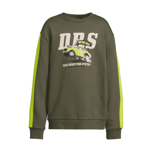 Orange Stars fleece sweater met contrasterende detail Noud khaki afbeelding