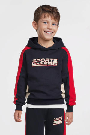colourblock fleece hoody  met printopdruk Lando donkerblauw