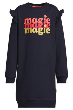 fleece sweatjurk Jeanne met printopdruk donkerblauw